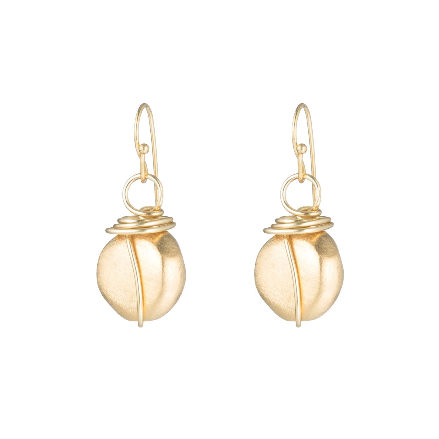 Matte Gold Flat Nugget Wire Wrapped Earrings