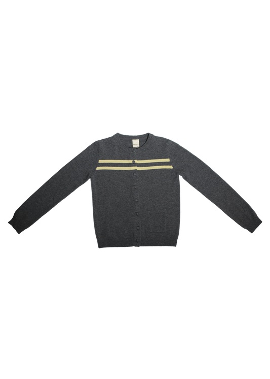 Cashmere Wool Stripe Cardigan in Charcoal/Butter