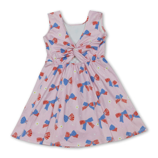 Stars stripe bows kids girls 4th of july athletic dresses