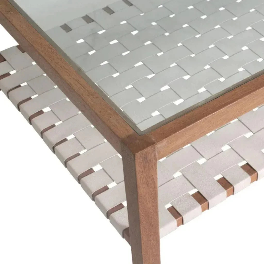 Glass & Leather Coffee Table Peyton Storage