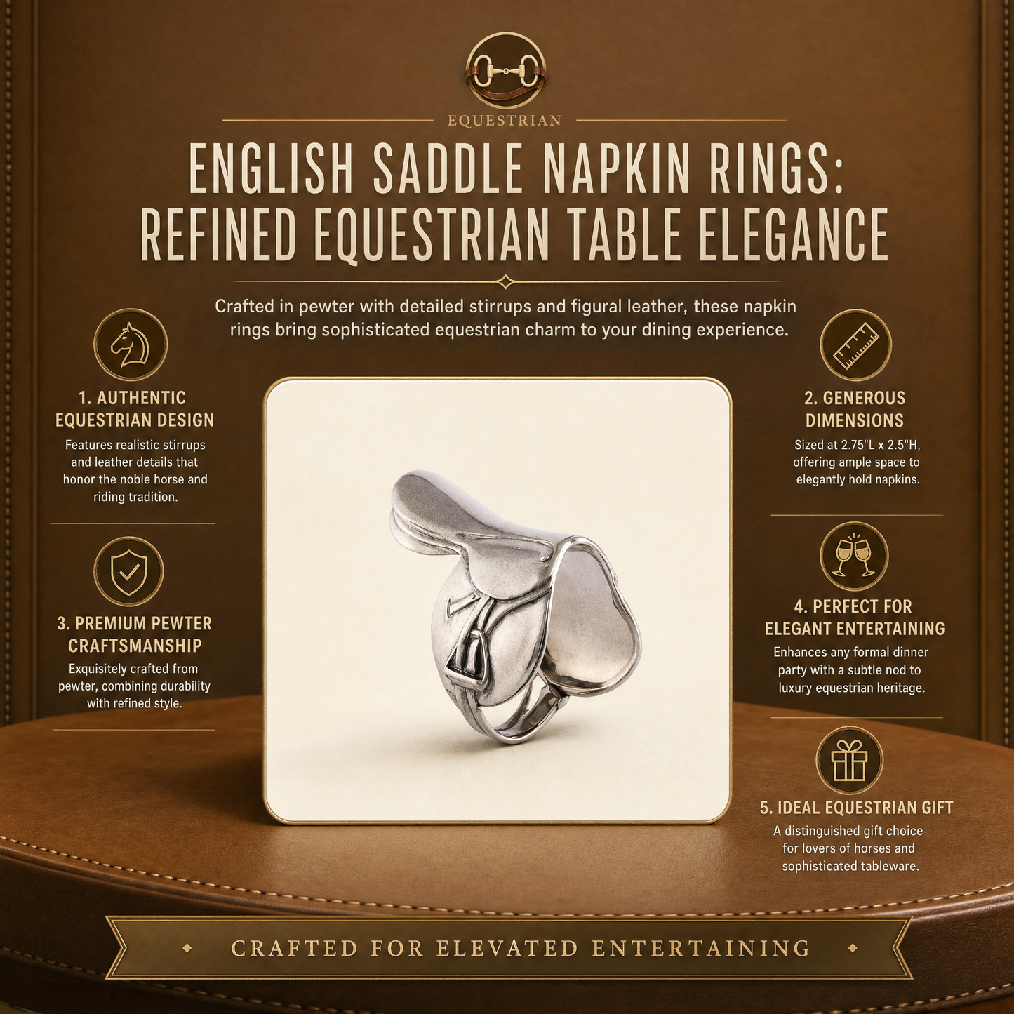 The Ashford English Saddle Pewter Napkin Rings | Set of 4