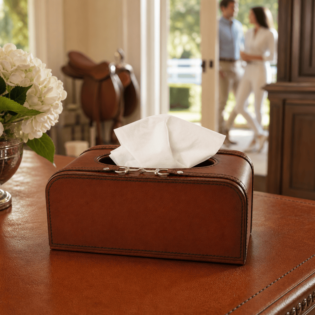 Ashbourne Genuine Leather Horse Bit Tissue Box Cover