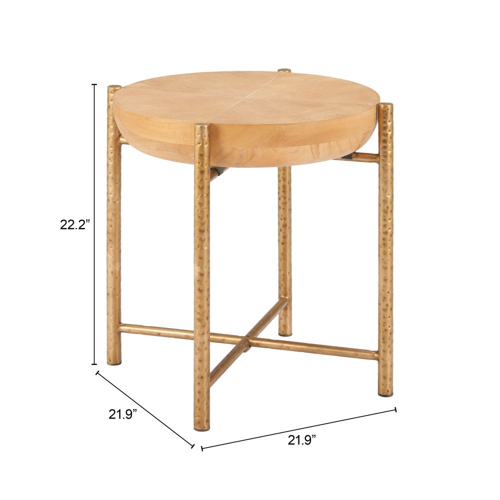 Halva Natural Wood Top Round Side Table