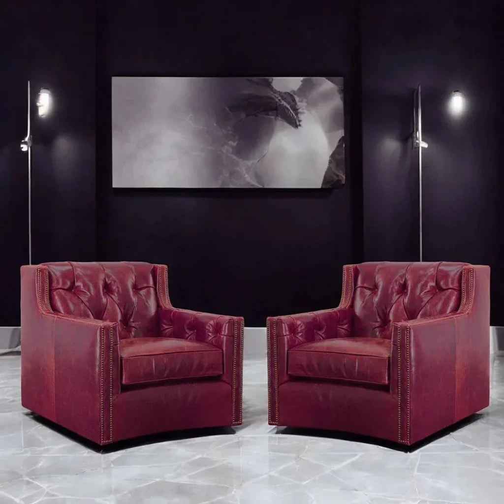 Henry Grain Red Leather Swivel Chair