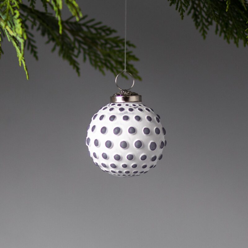 White & Grey Glass Ornament, Dotted Ball