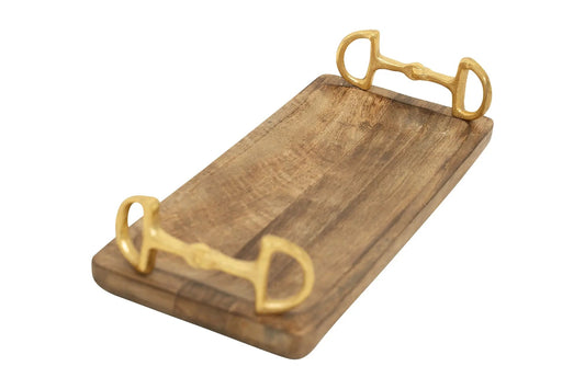The Huntley Equestrian Wood Serving Tray with Antique Brass Bit Handles
