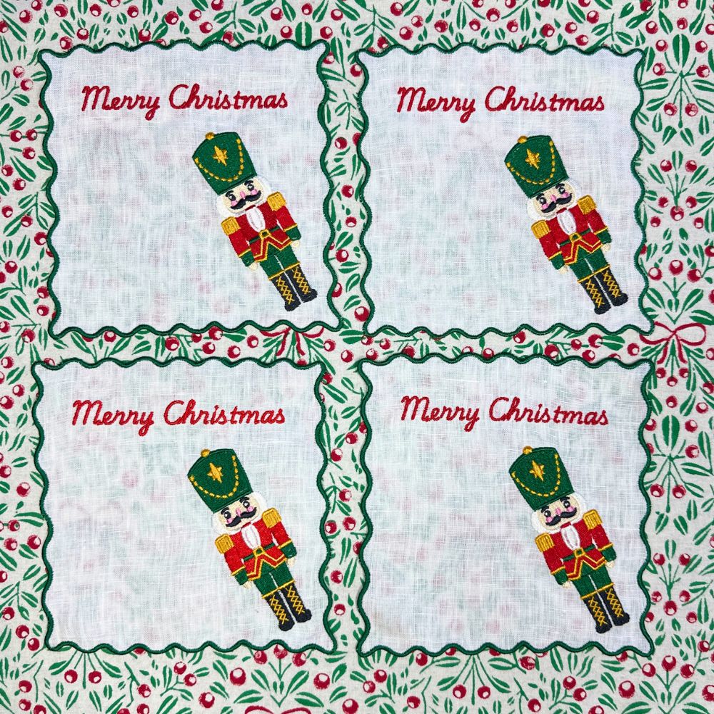 The Nutcracker Embroidered Linen Cocktail Napkin (Set of 4)
