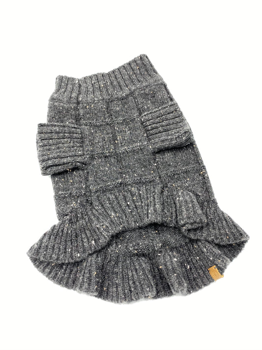 Rein Cashmere Ruffle Dress, Charcoal