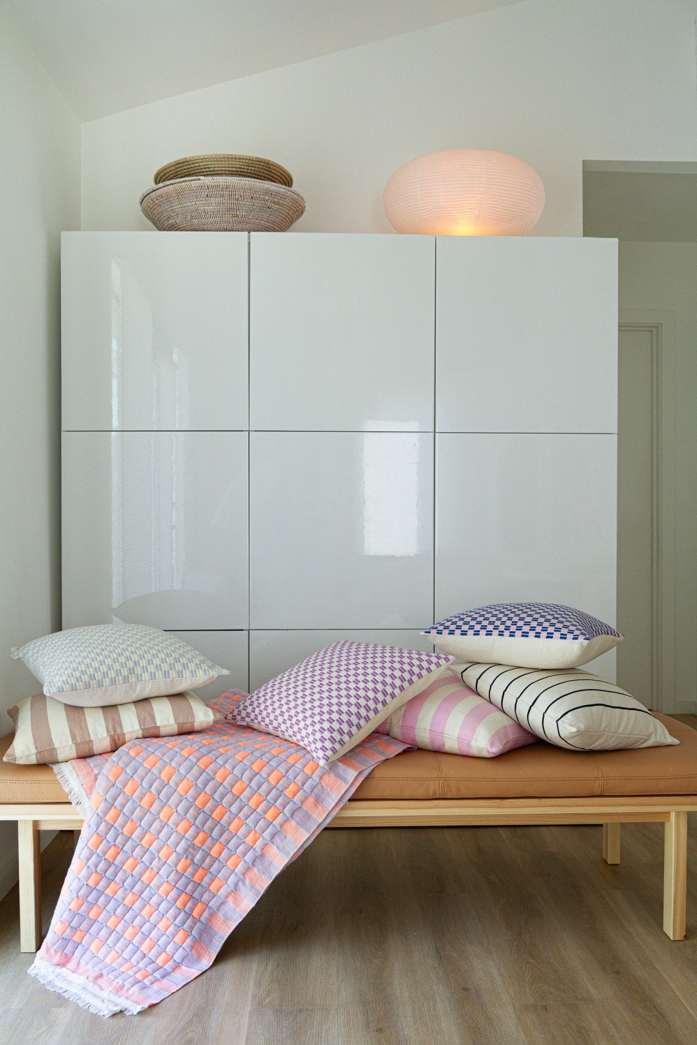 Checkered Brocade Pillow - Lilac & White