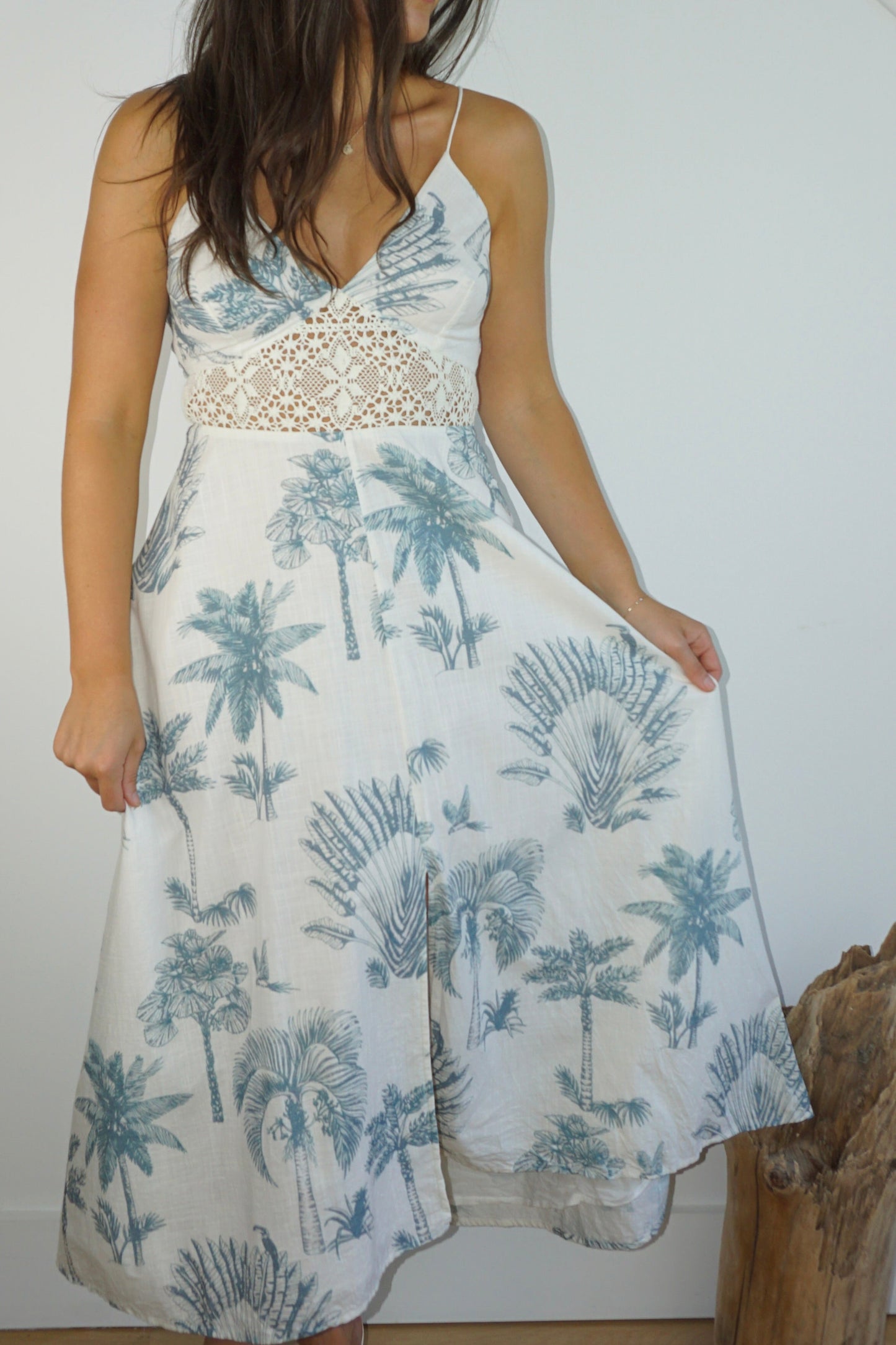 Isabella Dress in Faded Teal Palms