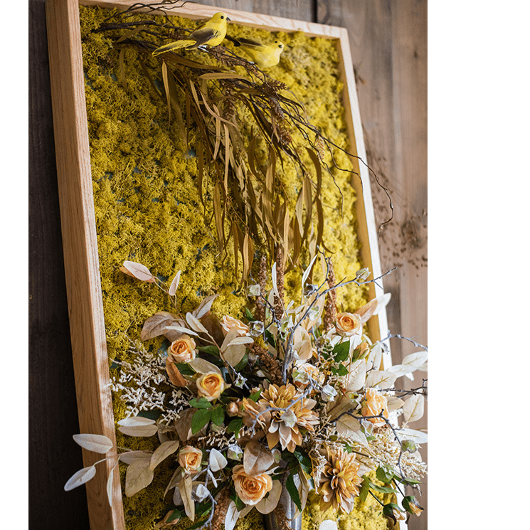 The Golden Aviary Botanical Wall Art — Handcrafted 3D Floral Composition