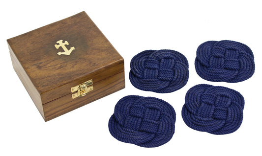 Nautical Anchor Coaster Set with Decorative Storage Box – 4 Navy Rope Drink Coasters