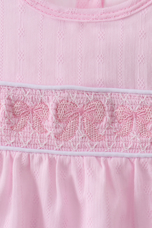 Pink bow smocked ruffle bubble