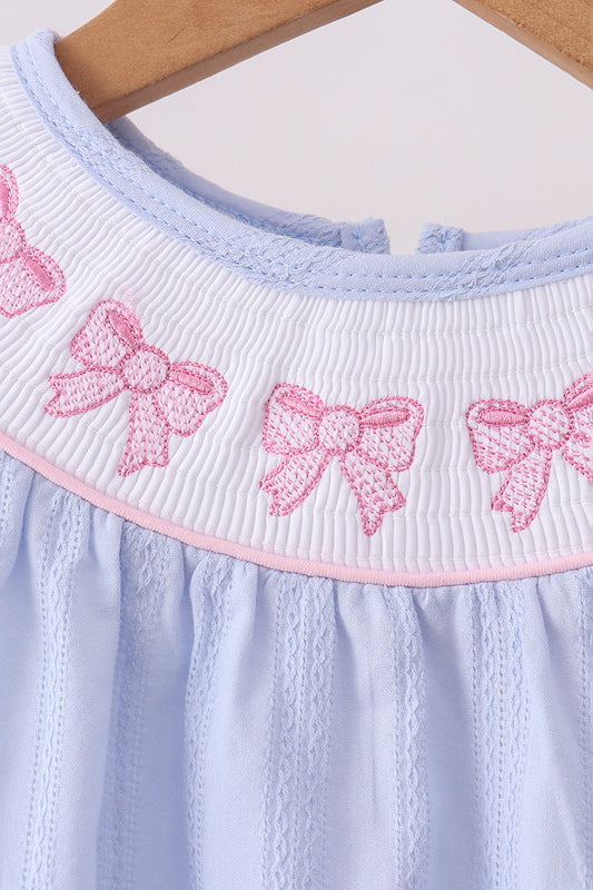 Blue bow smocked bloomer set