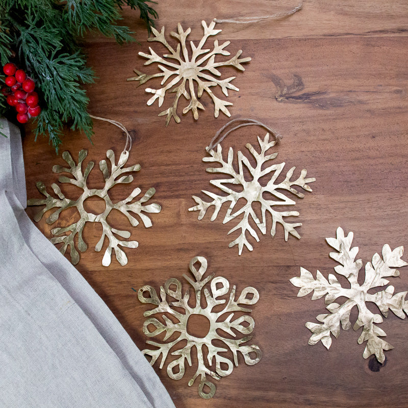 Metallic Gold Snowflake Ornament Large, Set of 5