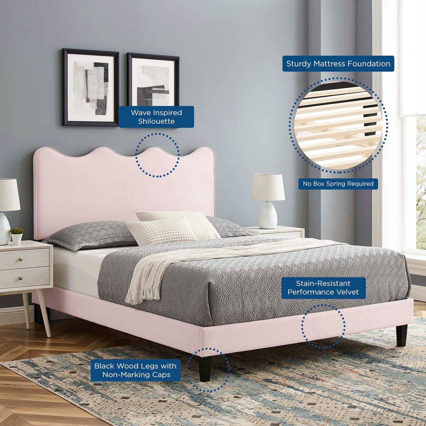 Current Performance Velvet Queen Platform Bed by Modway
