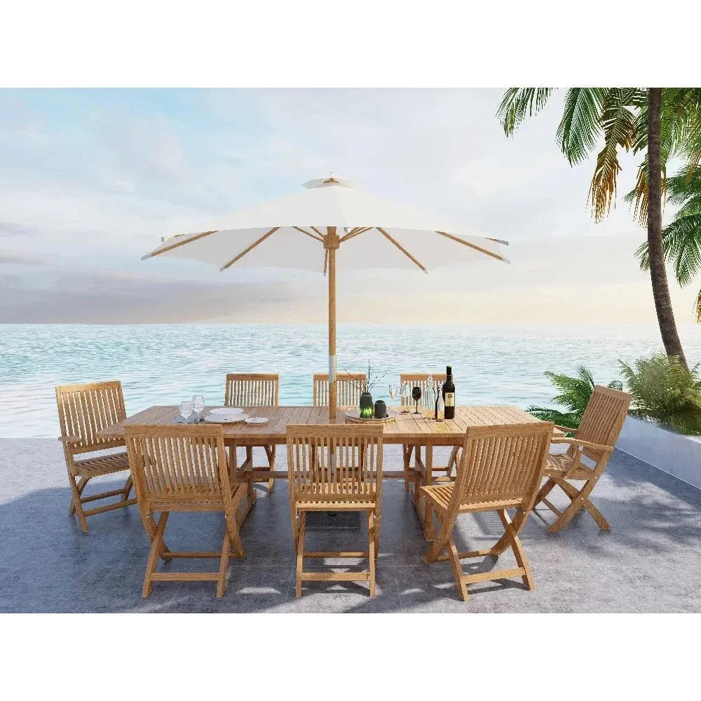 Market 118-inch Diameter Teak Outdoor Umbrella White