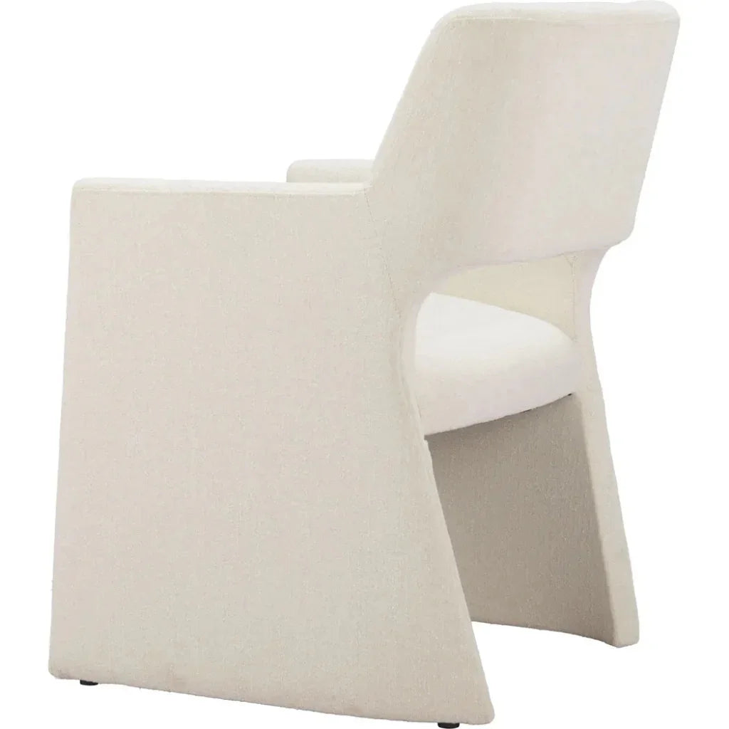 Minet Linen and Wood White Dining Arm Chair