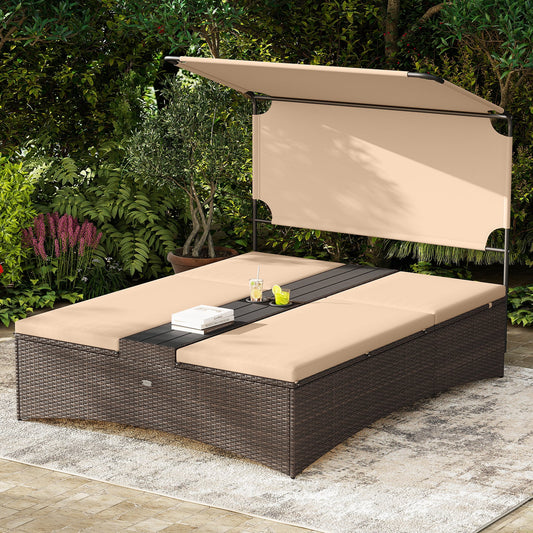 Luxury Poolside Double Lounger with Adjustable Recline & Canopy