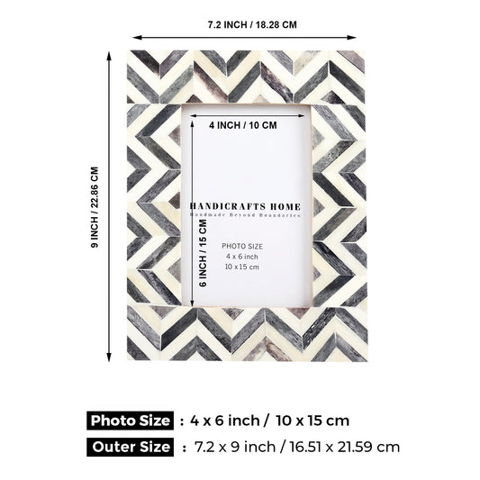 Picture Frame Zigzag Herringbone Collection Bone Inlay Grey – 4x6"