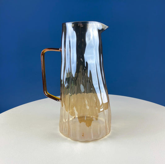 Iridescent Peach Bark Pattern Glass Pitcher Vase. Hand Blown 10" Water Ice Tea Juice or Lemonade Jug. Garden Party Lemonade Stand Tea Party.