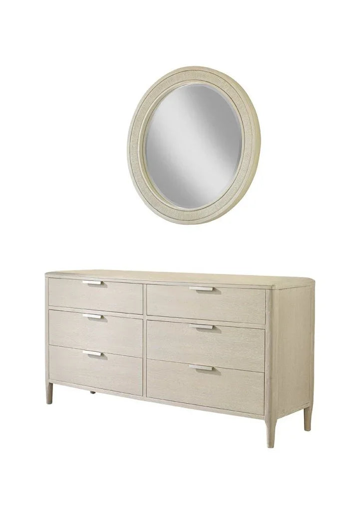 Pearl Woven Wood Framed Round Wall Mirror