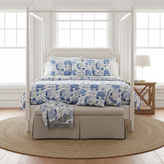 Blue Hydrangea Floral Pillowcase | Square Poly Canvas Throw Pillow Cover 18x18
