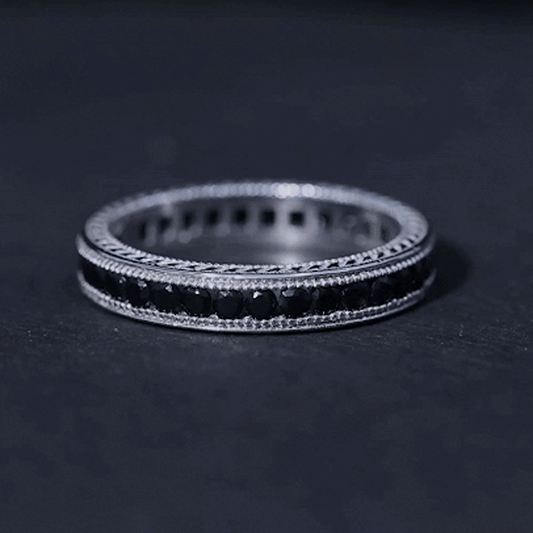 Black Onyx Wedding Band with Milgrain Detailing