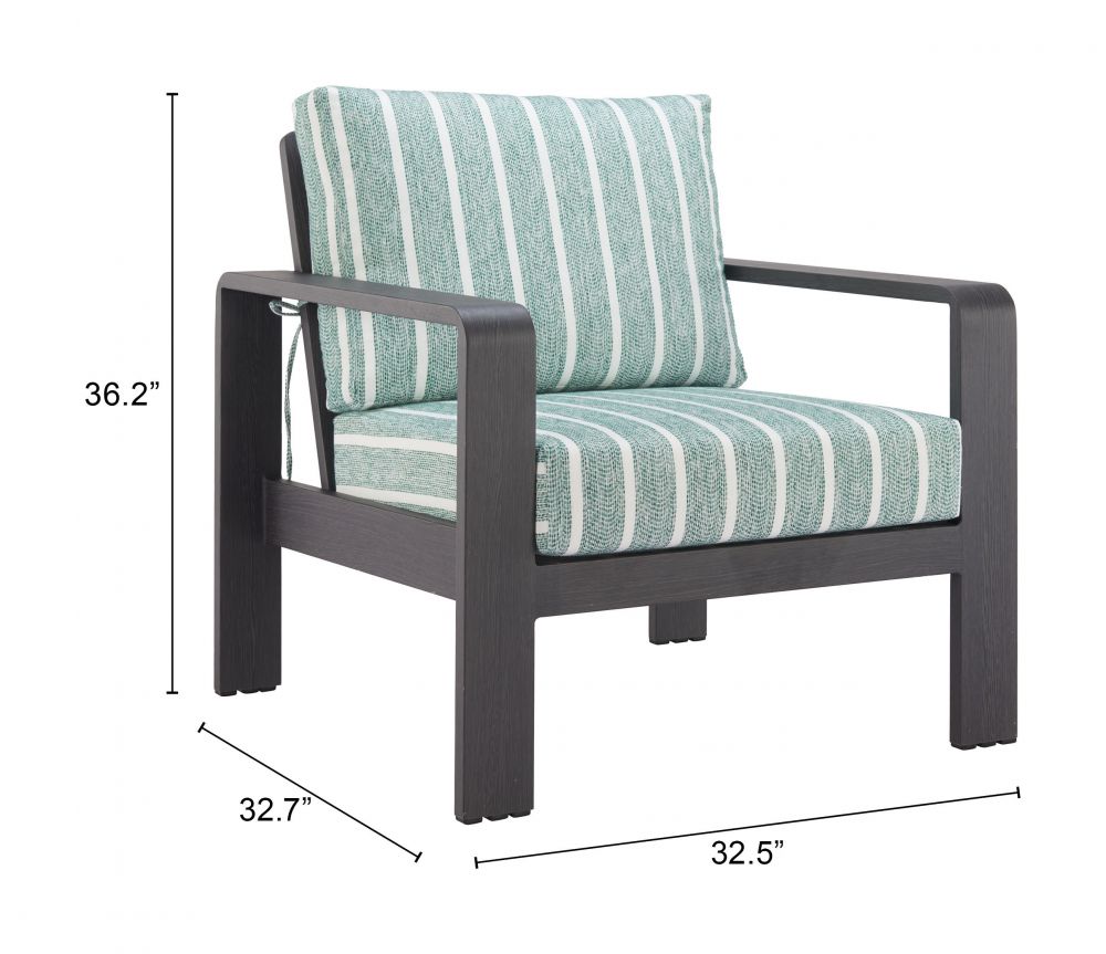 Rolig Green and White Stripe Olefin Fabric Outdoor Luxury Armchair