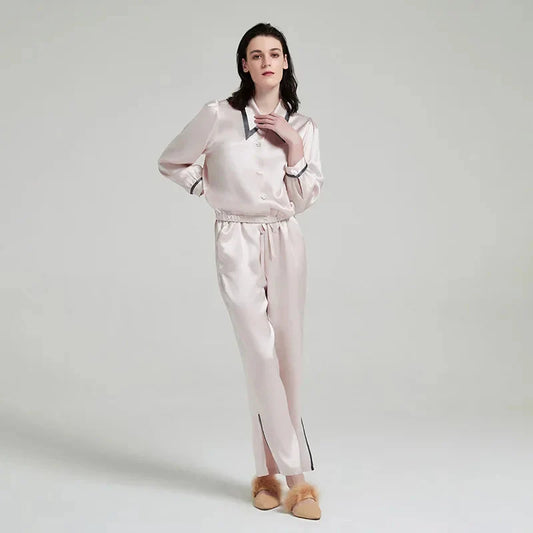 Contrast Silk Pajama Set Long-Sleeve Women's Sleepwear