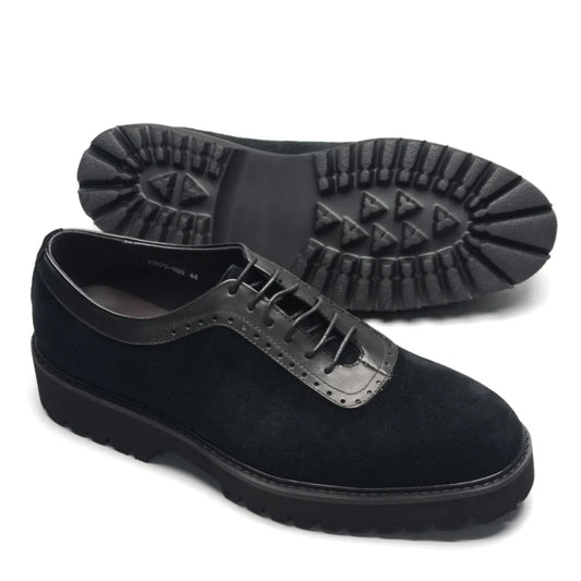 Designer Luxury Platform Oxfords for Men | Cow Suede Genuine Leather Black & Blue Casual Shoe (Height Increasing)