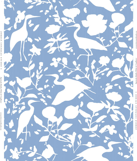 Egrets for Hadley in White & Cornflower- Fabric