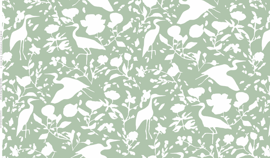 Egrets for Hadley in White & Leaf- Fabric