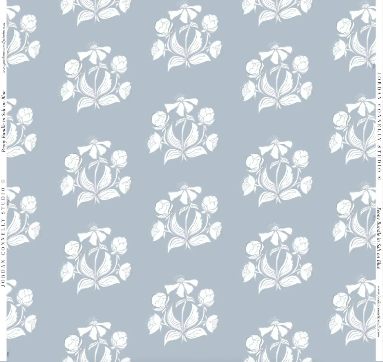 Peony Bundle in Salt on Blue- Fabric