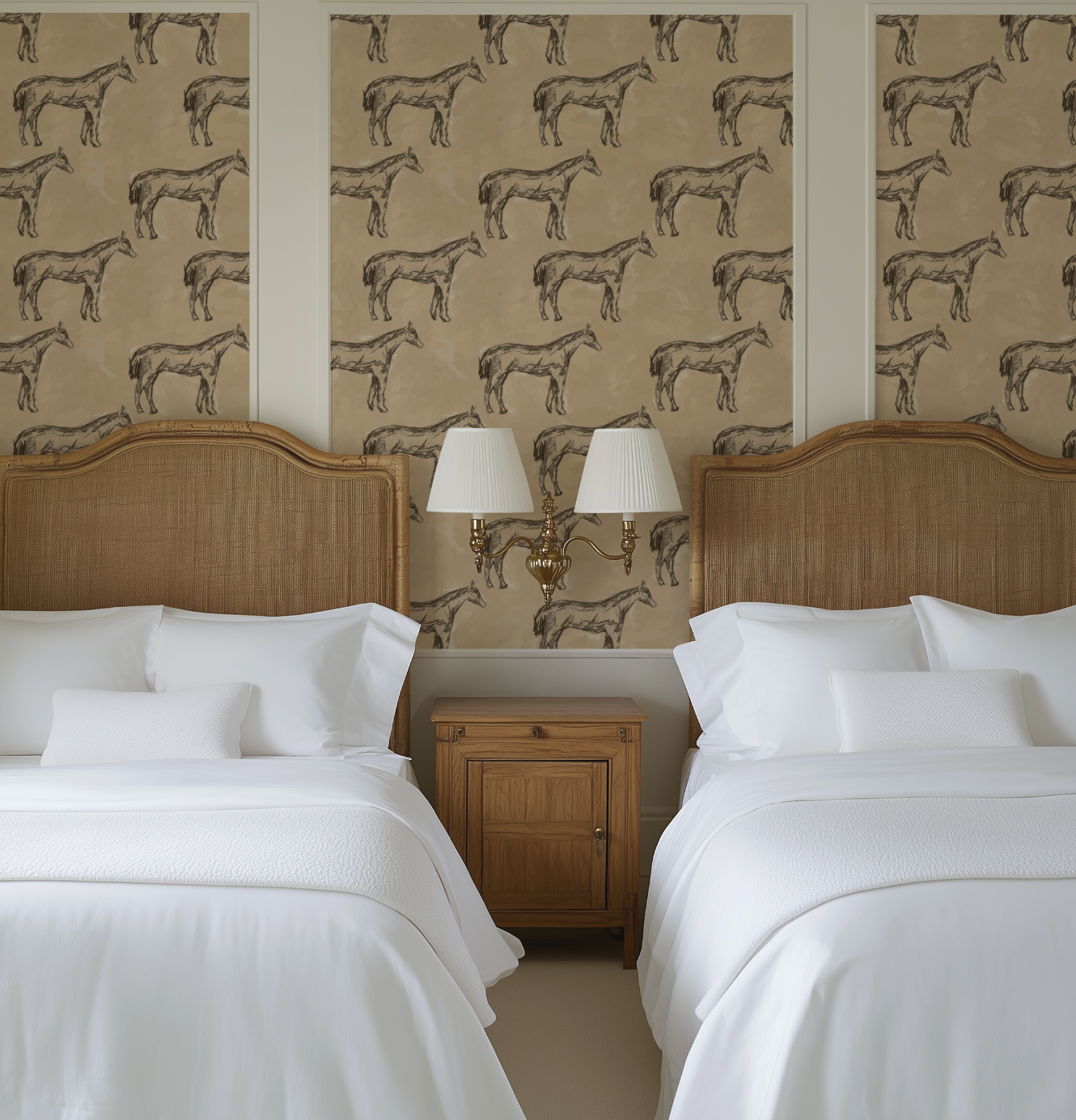Antique Parchment Horse in Parchment Wallpaper