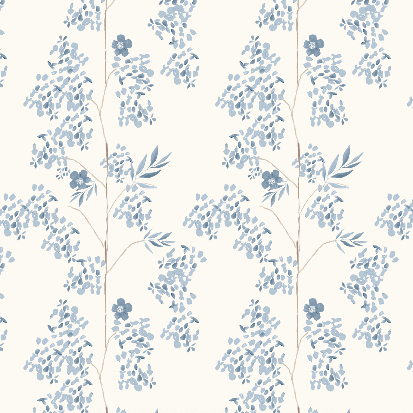 Wisteria Vine in White Wallpaper