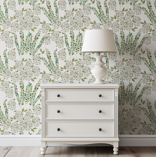 Foxglove Vine in Cream Wallpaper