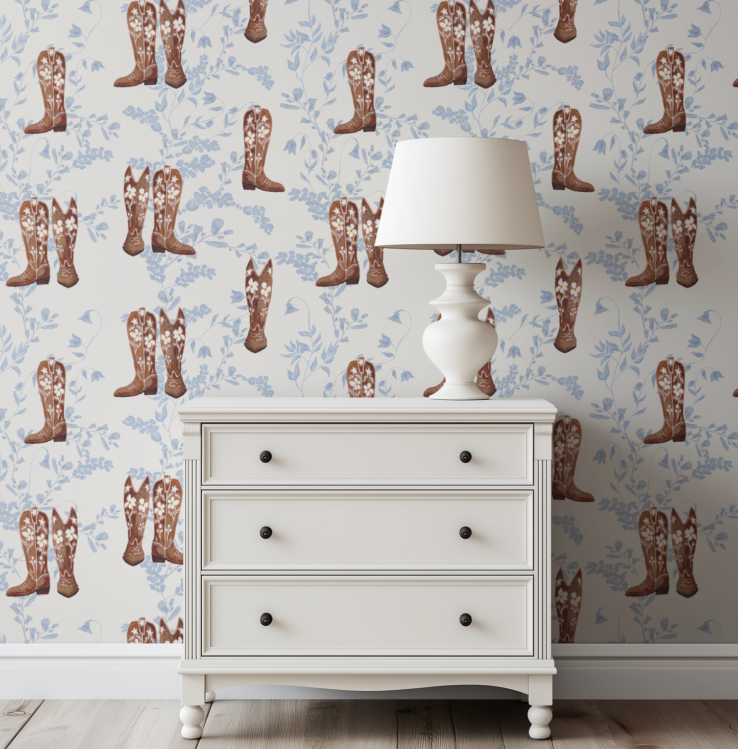 Cowboy Boots on Ruth in Blue Wallpaper