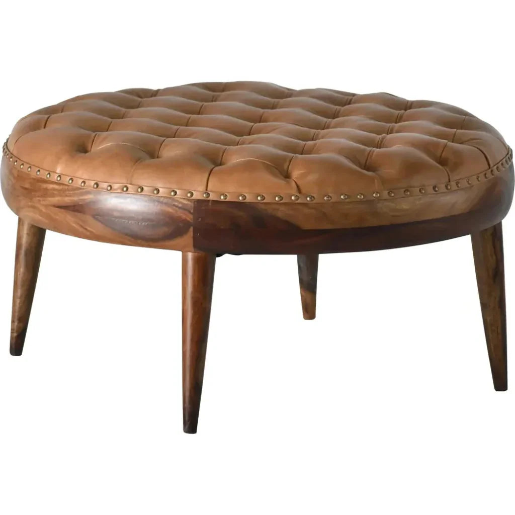 Selanra Leather Round Coffee Ottoman