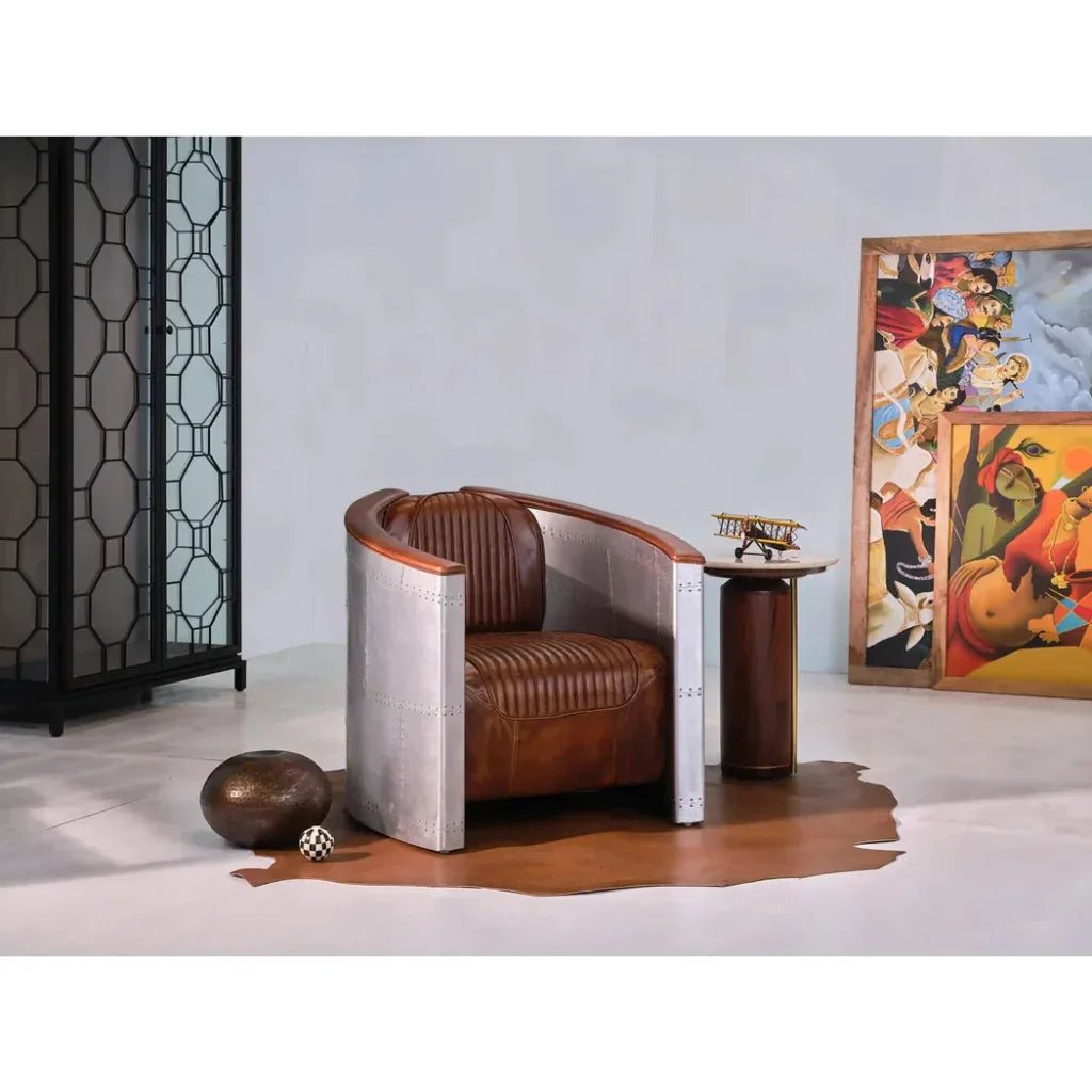 Solvane Leather Brown Armchair