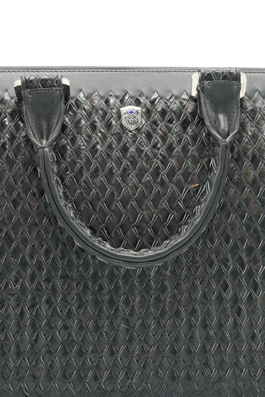Tardini Woven Full-Grain Calfskin-Alligator Leather Business Tote Bag