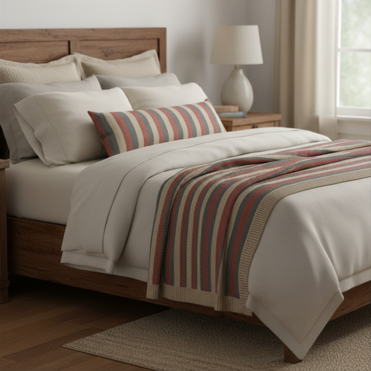 Americana Cabana Stripe Bolster Pillow — Classic cabana stripes meet refined coastal comfort in this statement bolster designed for layered, relaxed luxury.