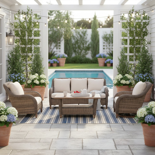 The Mitchell 4-Piece Wicker Outdoor Luxury Sofa Set with Swivel Rocking Chairs