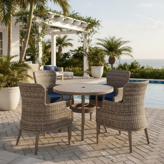 The Tenaya 5-Piece Wicker Rattan Outdoor Luxury Dining Set