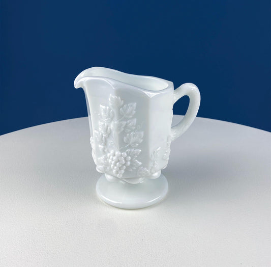 Vintage Westmoreland Milk Glass Pitchers with Vine & Grape Motif. 2 White Creamers. Dining Room Table Decor. Serveware. Gift for Him or Her