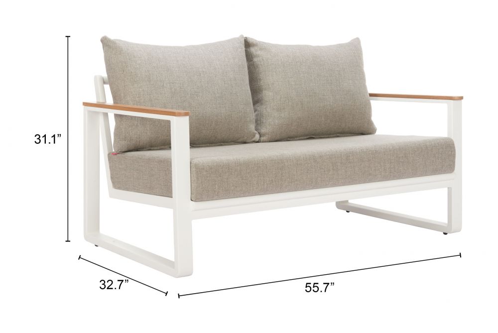 The Welt Olefin Taupe & White Outdoor Luxury Upholstered Fabric Sofa