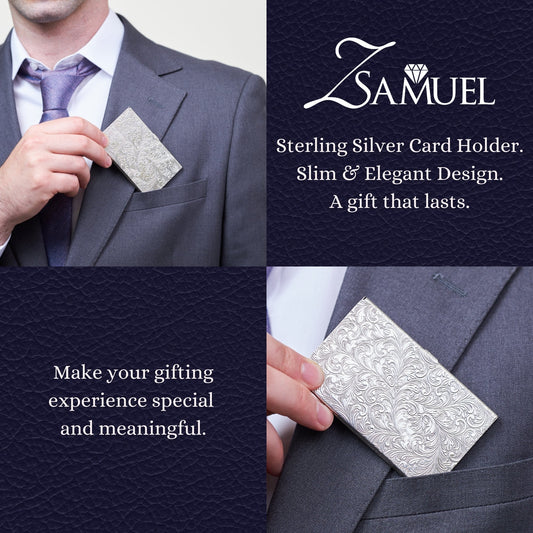 Z.SAMUEL Luxury Sterling Silver 925 Business Card Holder Italy for Men and Women