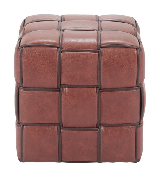 Zare Brown Faux Leather Ottoman