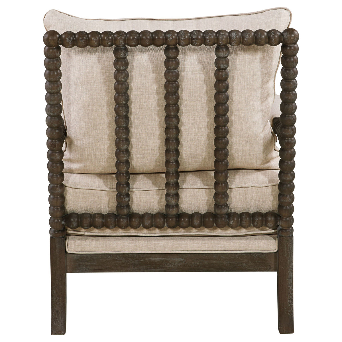 Blanchett Heritage Bobbin Lounge Chair – Beige Linen & Distressed Brown