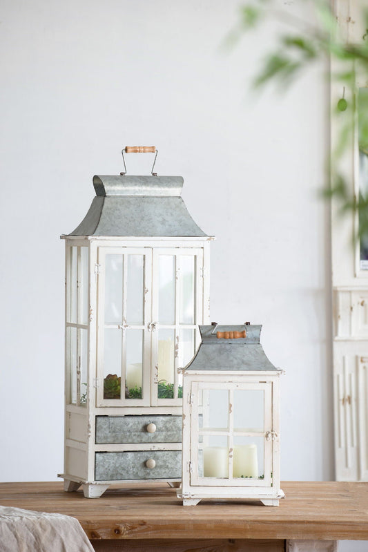 Ashford Ivory Wooden Hurricane Lantern Set
